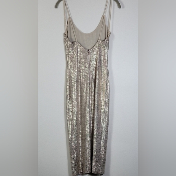 Alice + Olivia Delora Metallic Gold Midi Dress Size 2 Bodycon Cocktail Formal - Picture 15 of 16